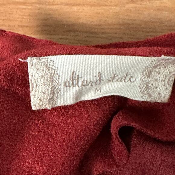 Faux Suede A-line Mini Dress Burgundy MEDIUM Career  Altar'd State Pocket Fall - Picture 6 of 6